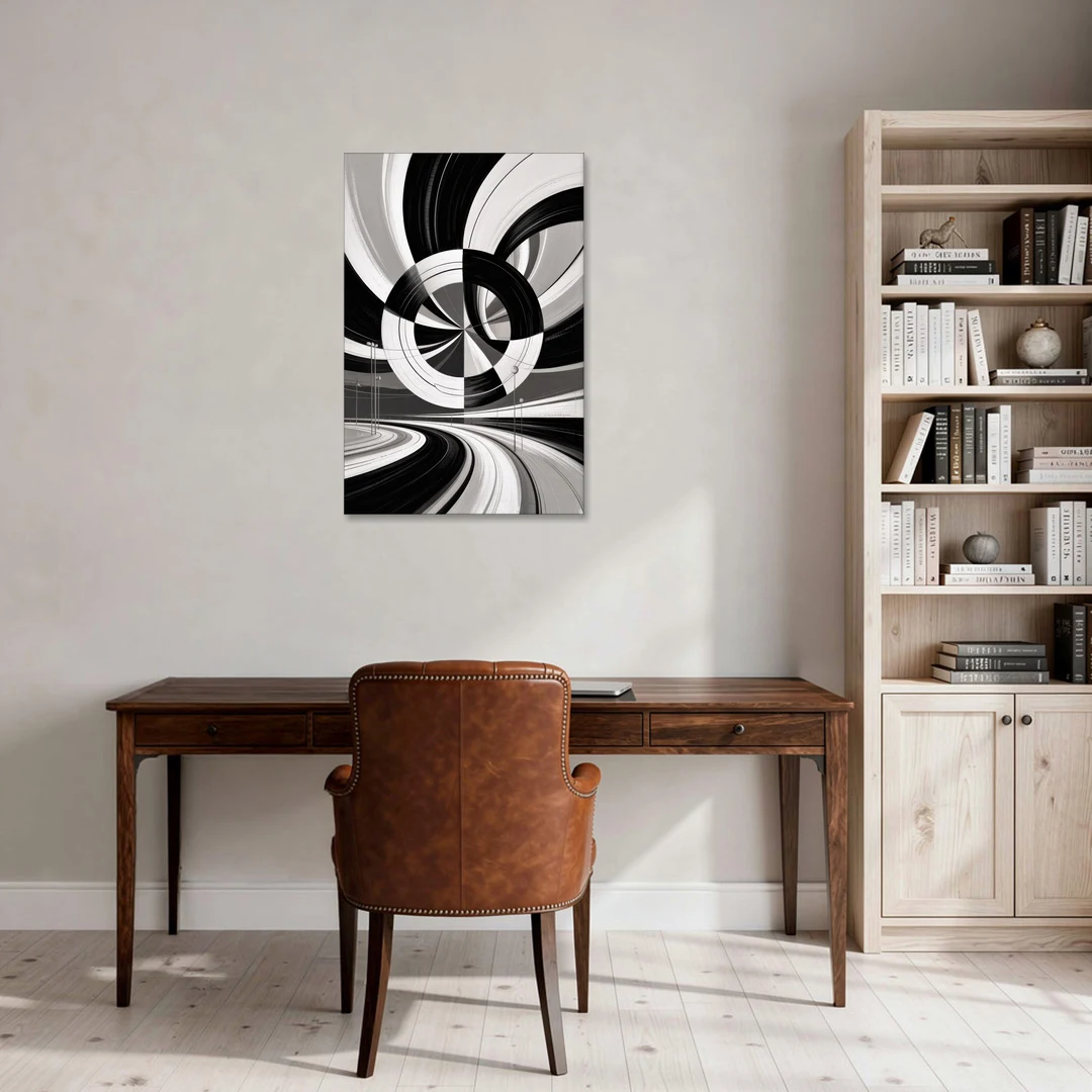 Dynamic Geometric Motion Black and White Abstract - Canvas Wall Art - Office - 24x36