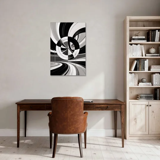 Dynamic Geometric Motion Black and White Abstract - Canvas Wall Art - Office - 24x36