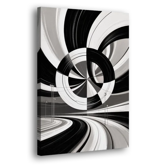 Dynamic Geometric Motion Black and White Abstract - Canvas Wall Art - Side