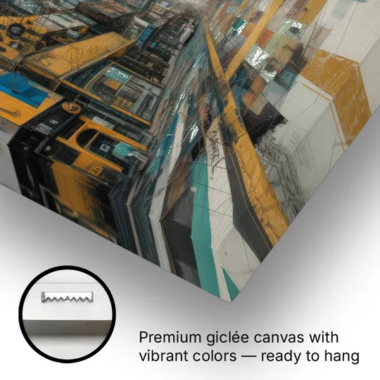 Dynamic Urban Layers Blue and Gold Abstract - Canvas Wall Art - Gallery Wrap Corner