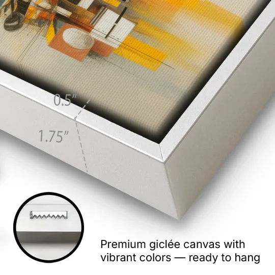 Dynamic Urban Layers Yellow Abstract - White Framed Canvas Wall Art - Gallery Wrap Corner