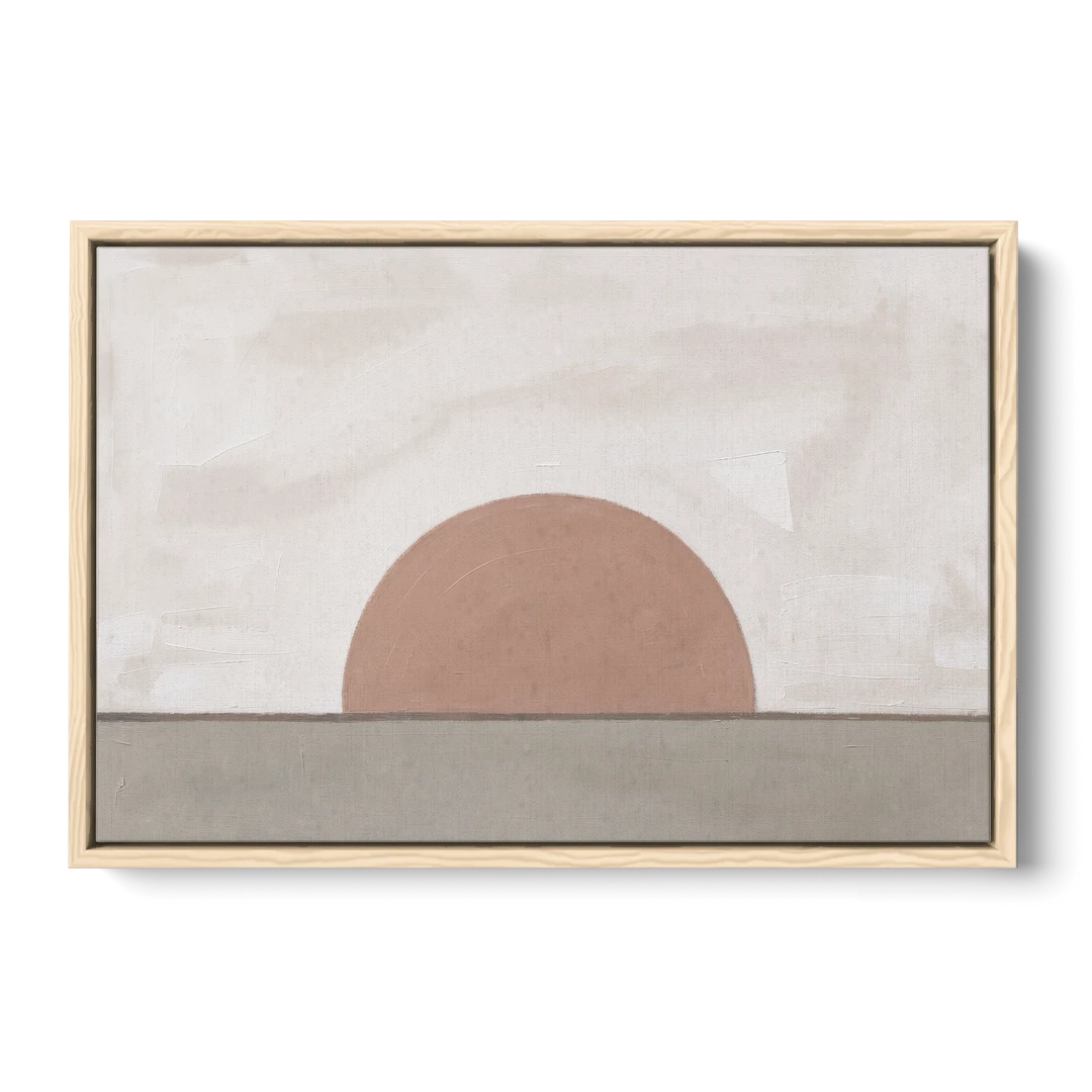 Earth Tone Abstract Art with Adobe Rose Half Sun - Oak Framed Canvas Wall Art - Front