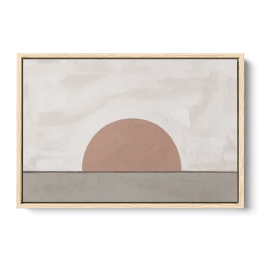 Earth Tone Abstract Art with Adobe Rose Half Sun - Oak Framed Canvas Wall Art - Front