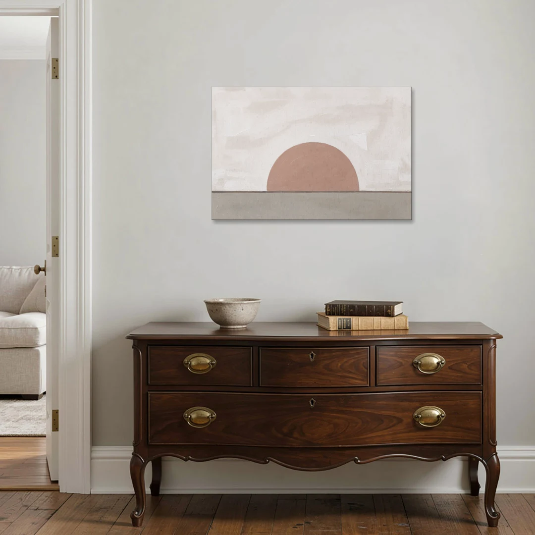 Earth Tone Abstract Art with Adobe Rose Half Sun - Canvas Wall Art - Coffee Table - 36x24