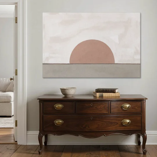 Earth Tone Abstract Art with Adobe Rose Half Sun - Canvas Wall Art - Coffee Table - 60x40