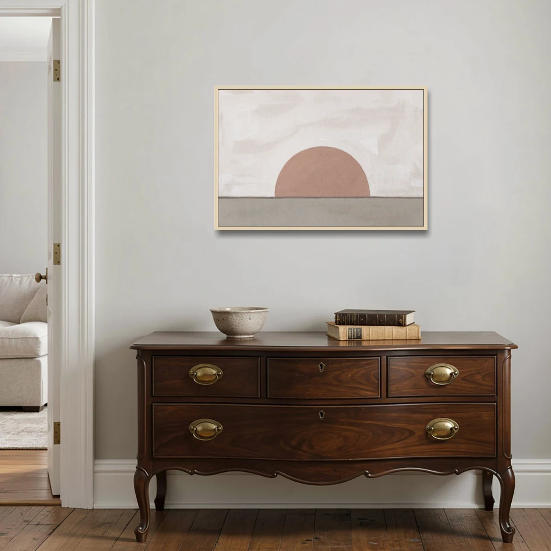 Earth Tone Abstract Art with Adobe Rose Half Sun - Oak Framed Canvas Wall Art - Coffee Table - 36x24