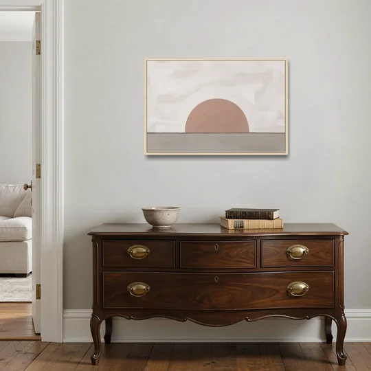 Earth Tone Abstract Art with Adobe Rose Half Sun - Oak Framed Canvas Wall Art - Coffee Table - 36x24