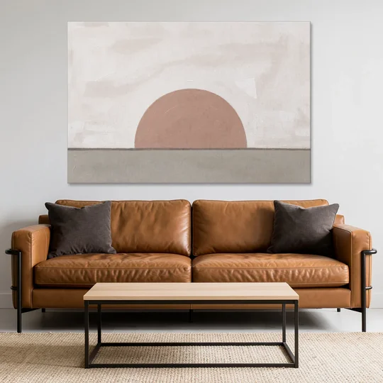 Earth Tone Abstract Art with Adobe Rose Half Sun - Canvas Wall Art - Sofa - 60x40