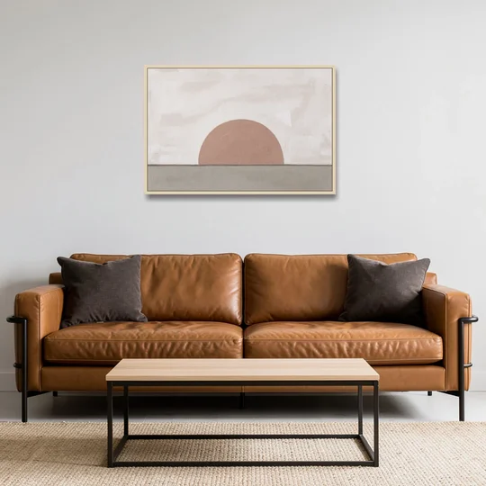 Earth Tone Abstract Art with Adobe Rose Half Sun - Oak Framed Canvas Wall Art - Sofa - 36x24