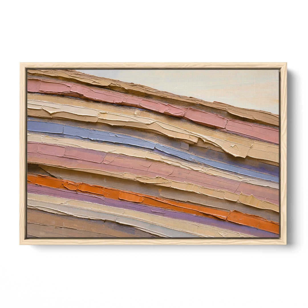 Earth Tone Abstract Eroded Canyon Strata - Oak Framed Canvas Wall Art - Front