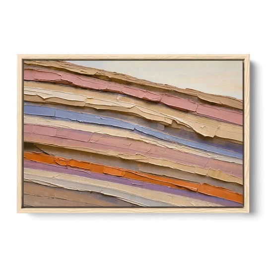 Earth Tone Abstract Eroded Canyon Strata - Oak Framed Canvas Wall Art - Front