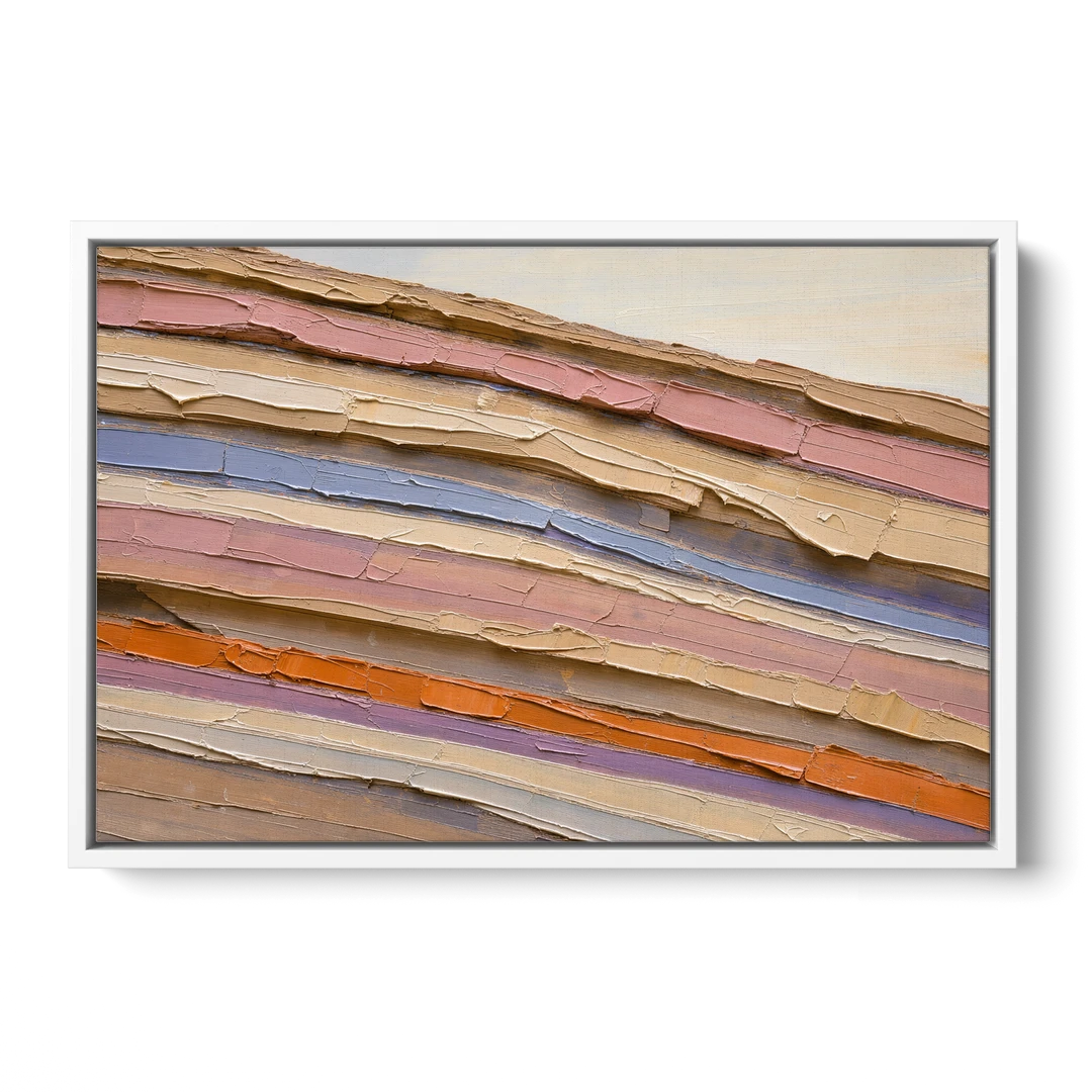 Earth Tone Abstract Eroded Canyon Strata - White Framed Canvas Wall Art - Front