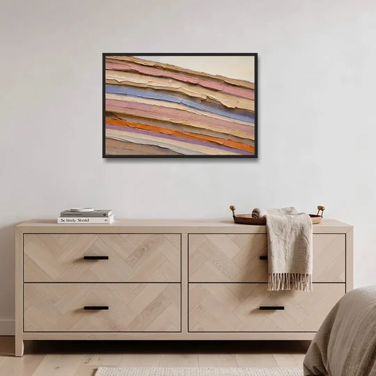 Earth Tone Abstract Eroded Canyon Strata - Black Framed Canvas Wall Art - Coffee Table - 36x24