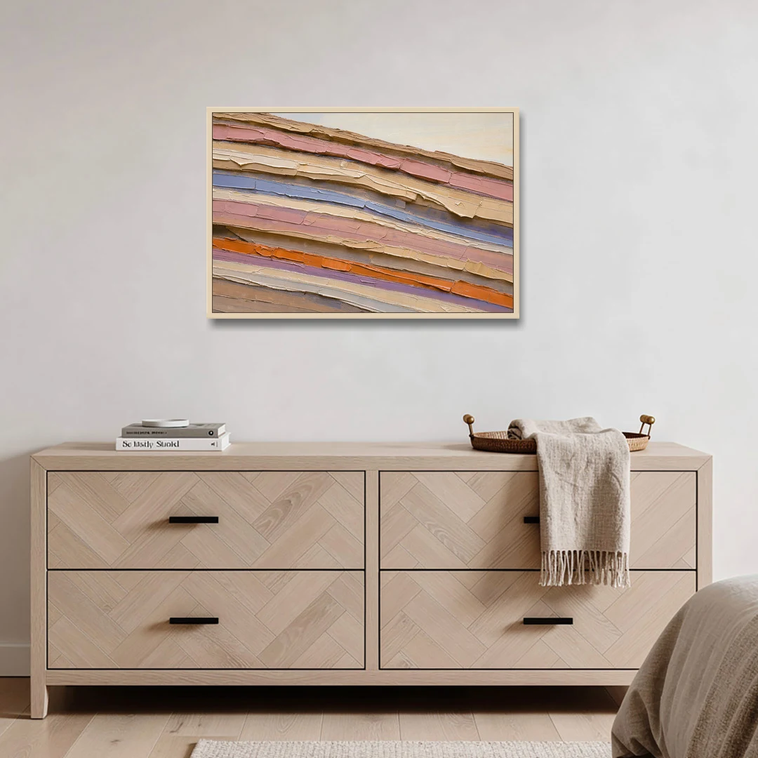 Earth Tone Abstract Eroded Canyon Strata - Oak Framed Canvas Wall Art - Coffee Table - 36x24