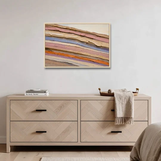 Earth Tone Abstract Eroded Canyon Strata - Oak Framed Canvas Wall Art - Coffee Table - 36x24
