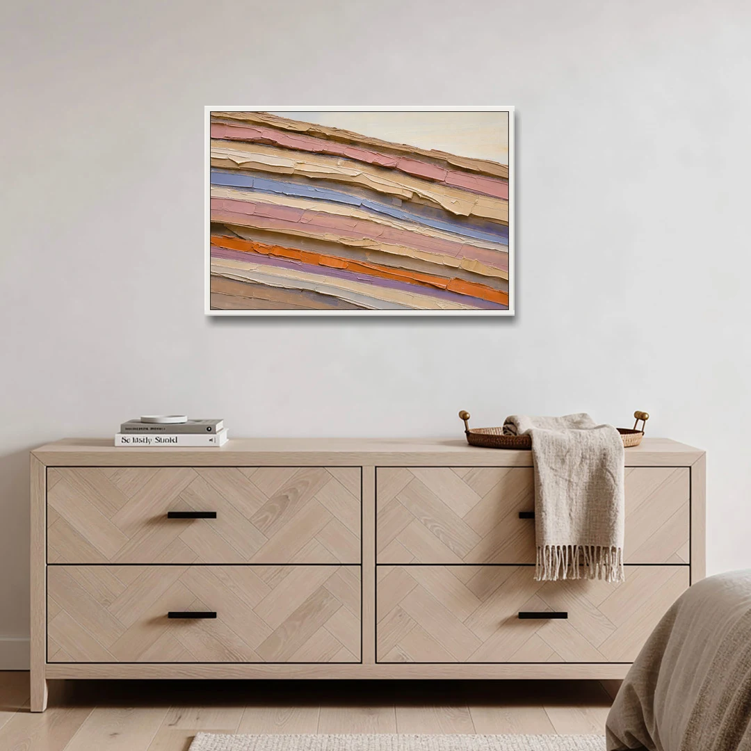 Earth Tone Abstract Eroded Canyon Strata - White Framed Canvas Wall Art - Coffee Table - 36x24