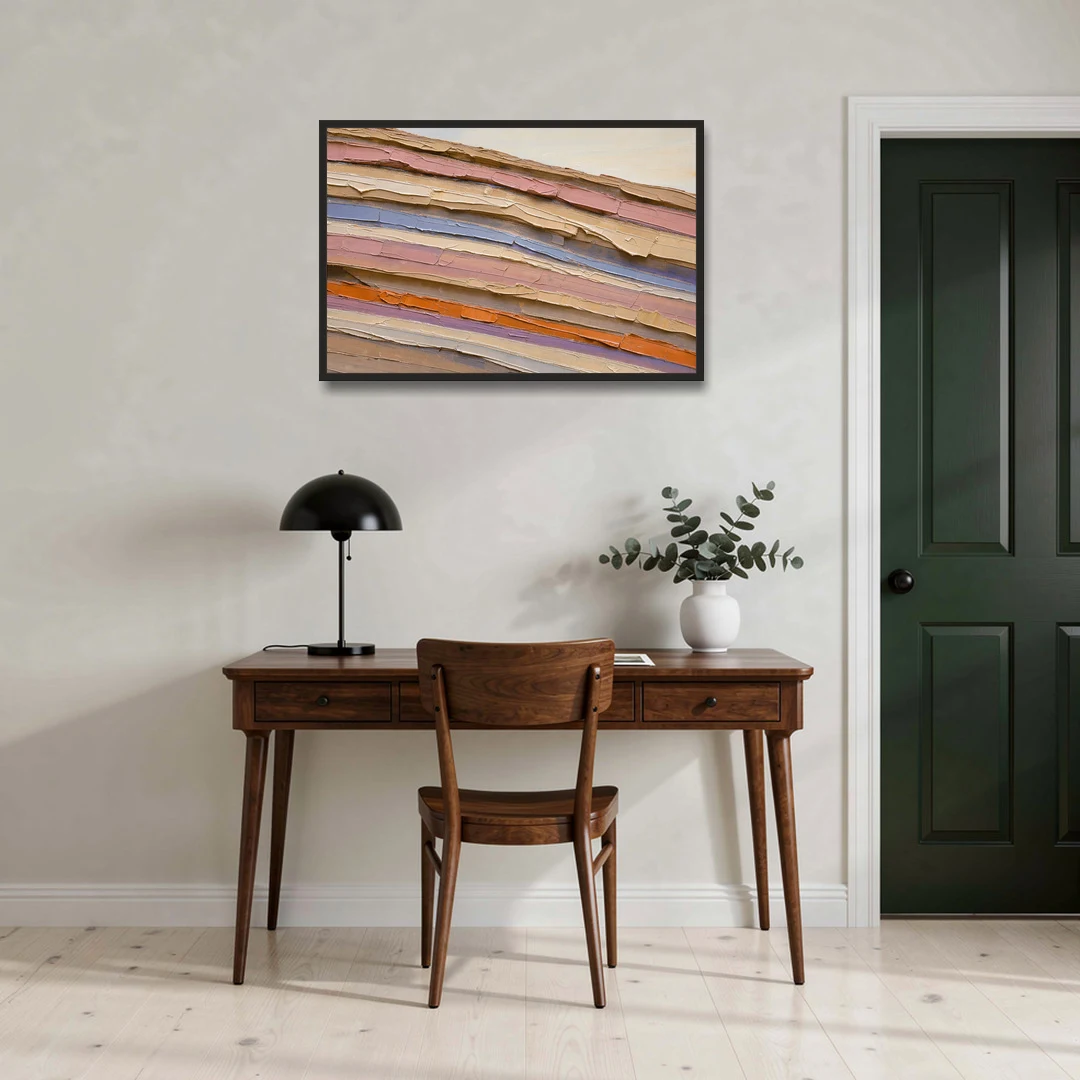 Earth Tone Abstract Eroded Canyon Strata - Black Framed Canvas Wall Art - Office - 36x24