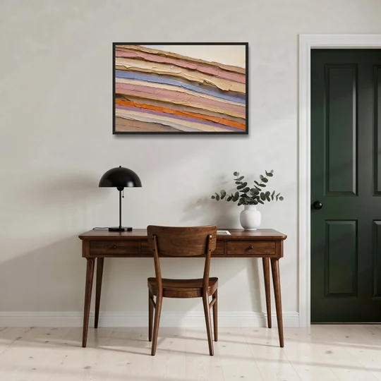 Earth Tone Abstract Eroded Canyon Strata - Black Framed Canvas Wall Art - Office - 36x24