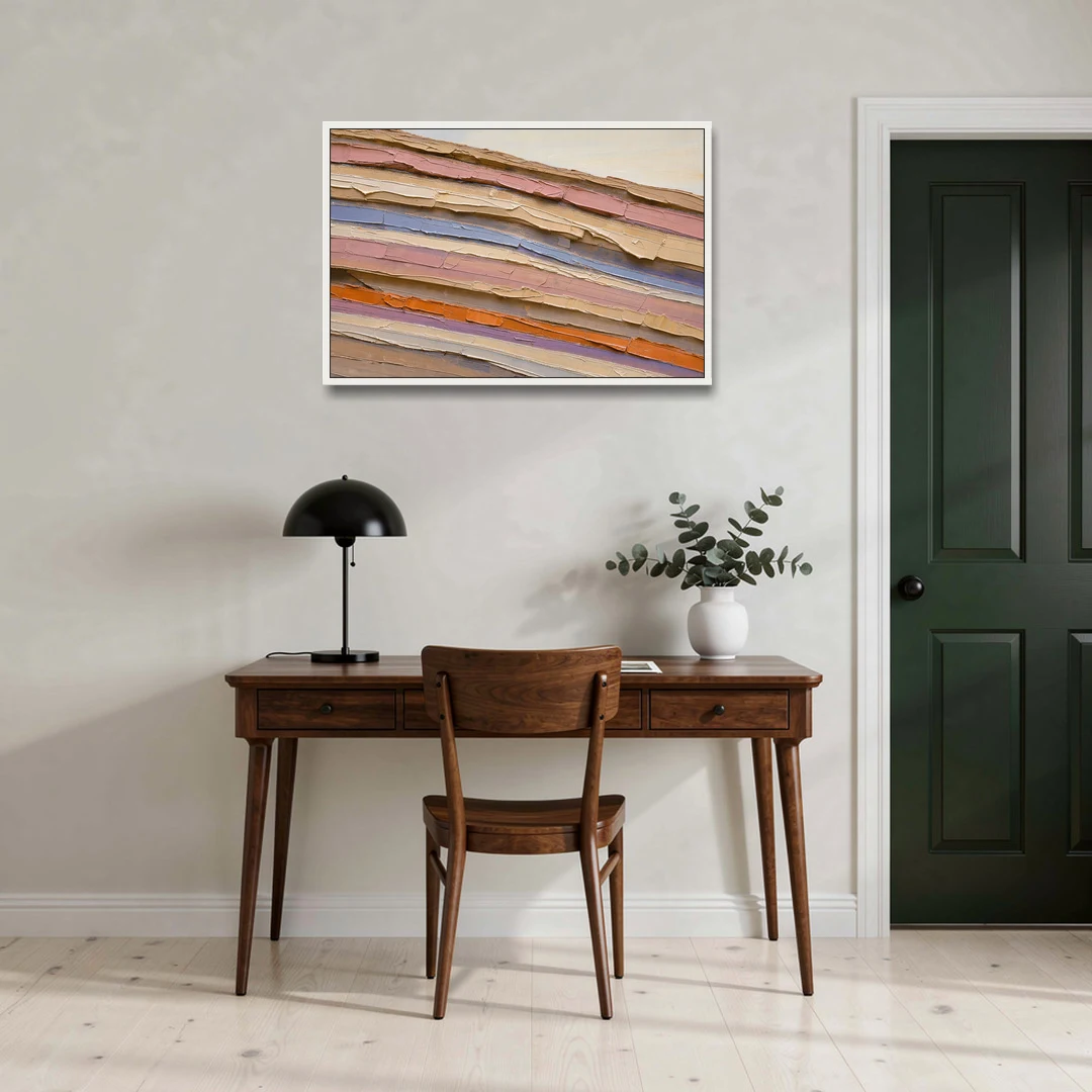 Earth Tone Abstract Eroded Canyon Strata - White Framed Canvas Wall Art - Office - 36x24