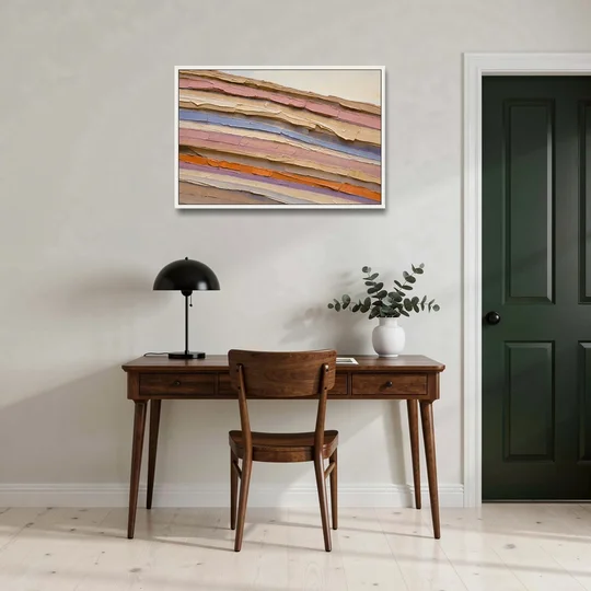 Earth Tone Abstract Eroded Canyon Strata - White Framed Canvas Wall Art - Office - 36x24