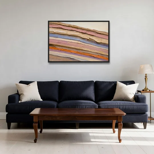 Earth Tone Abstract Eroded Canyon Strata - Black Framed Canvas Wall Art - Sofa - 36x24