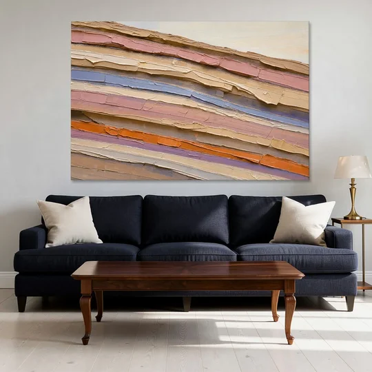 Earth Tone Abstract Eroded Canyon Strata - Canvas Wall Art - Sofa - 60x40