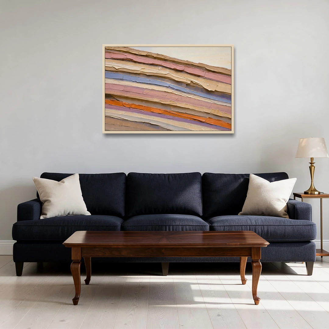Earth Tone Abstract Eroded Canyon Strata - Oak Framed Canvas Wall Art - Sofa - 36x24