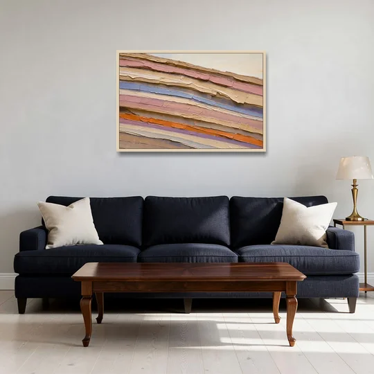 Earth Tone Abstract Eroded Canyon Strata - Oak Framed Canvas Wall Art - Sofa - 36x24