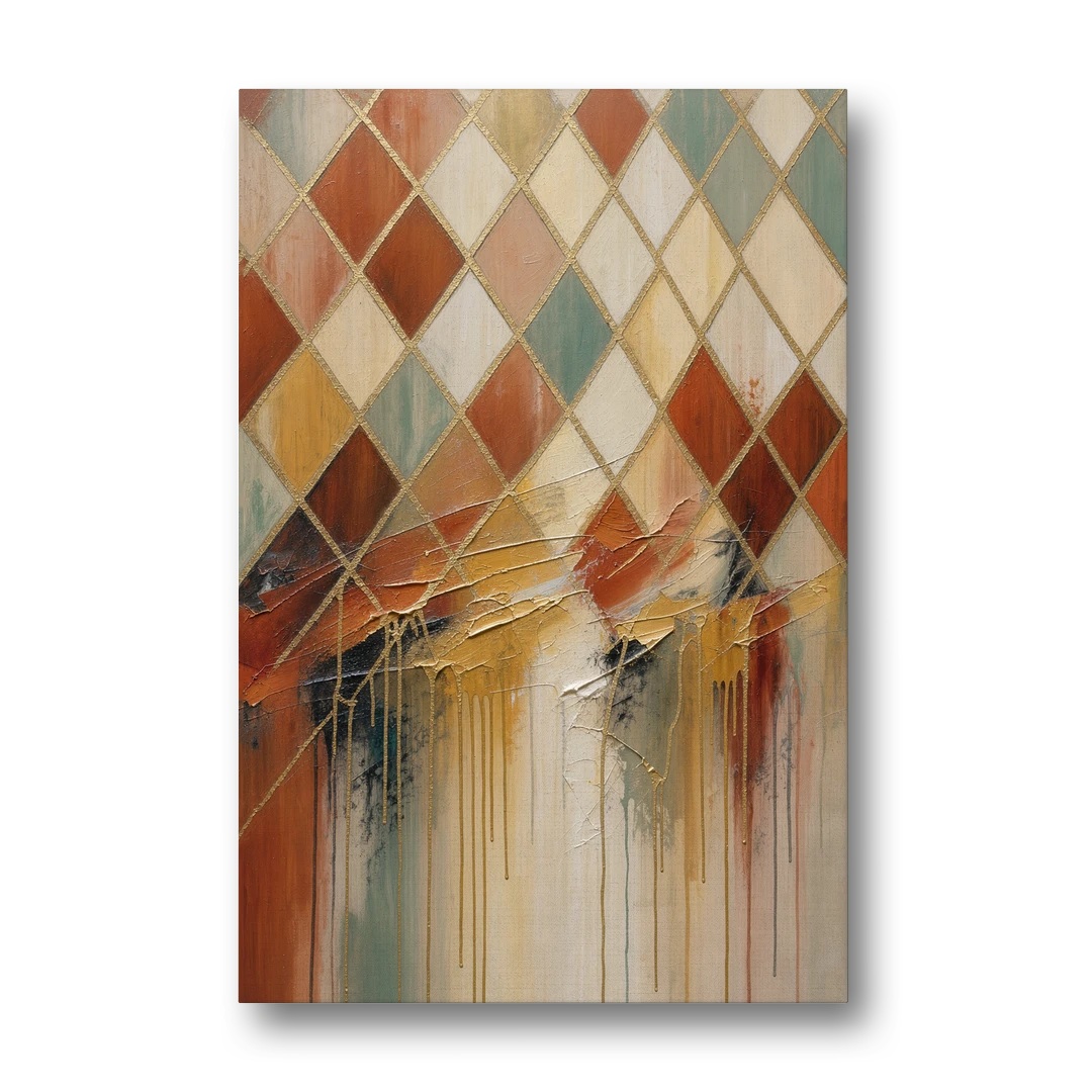 Earth Tone Abstract Painting of a Melting Lattice - Canvas Wall Art - Front