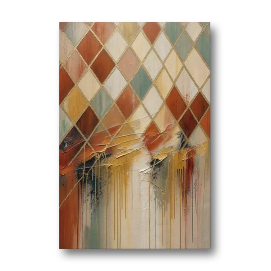 Earth Tone Abstract Painting of a Melting Lattice - Canvas Wall Art - Front