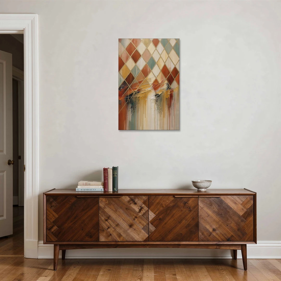 Earth Tone Abstract Painting of a Melting Lattice - Canvas Wall Art - Coffee Table - 24x36