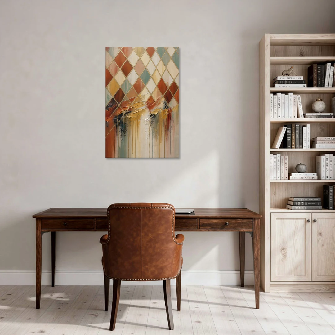 Earth Tone Abstract Painting of a Melting Lattice - Canvas Wall Art - Office - 24x36