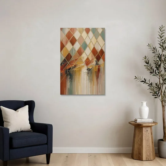 Earth Tone Abstract Painting of a Melting Lattice - Canvas Wall Art - Sofa - 24x36