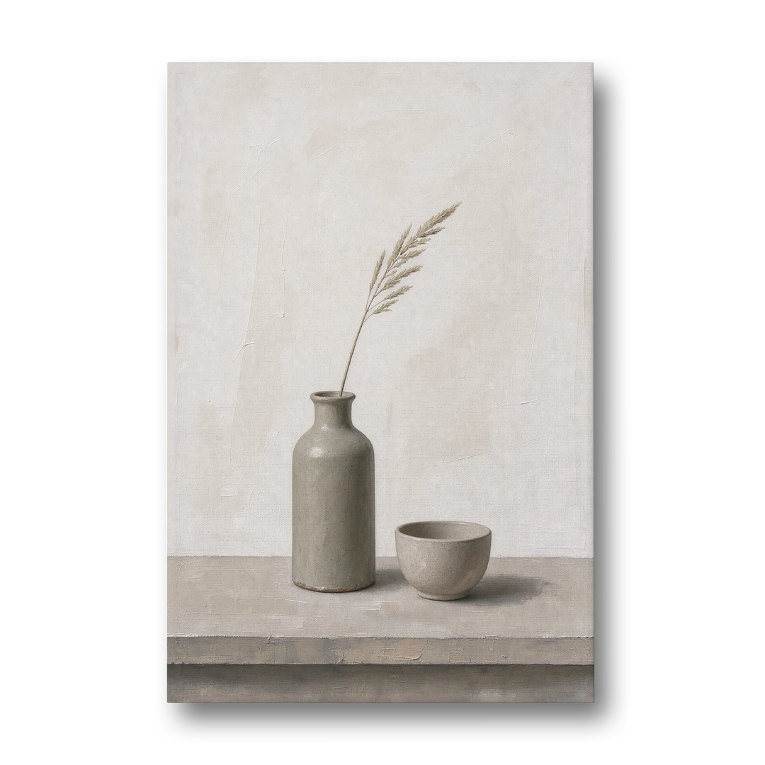 Earth Tone Wall Art with Stoneware Bottle and Cup - Canvas Wall Art - Front