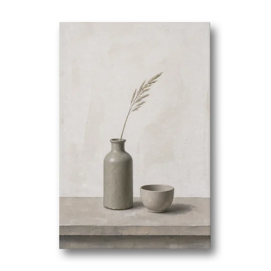 Earth Tone Wall Art with Stoneware Bottle and Cup - Canvas Wall Art - Front