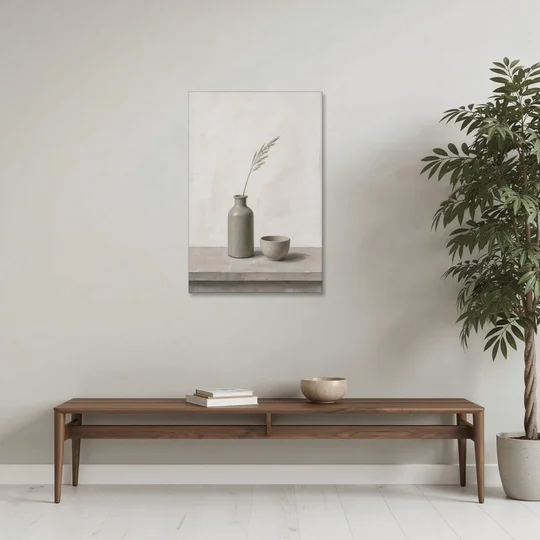 Earth Tone Wall Art with Stoneware Bottle and Cup - Canvas Wall Art - Coffee Table - 24x36