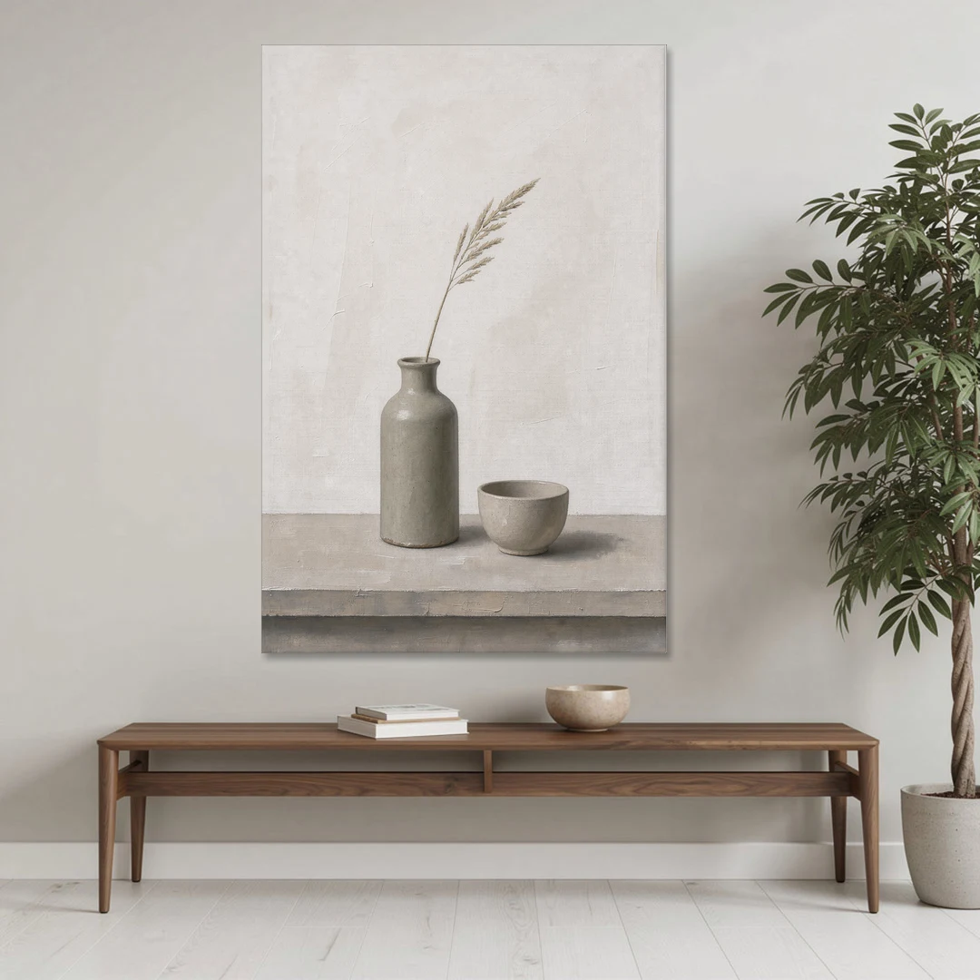 Earth Tone Wall Art with Stoneware Bottle and Cup - Canvas Wall Art - Coffee Table - 40x60