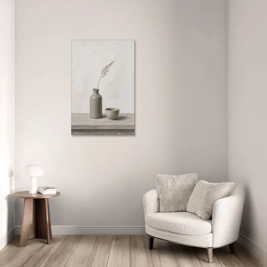 Earth Tone Wall Art with Stoneware Bottle and Cup - Canvas Wall Art - Sofa - 24x36