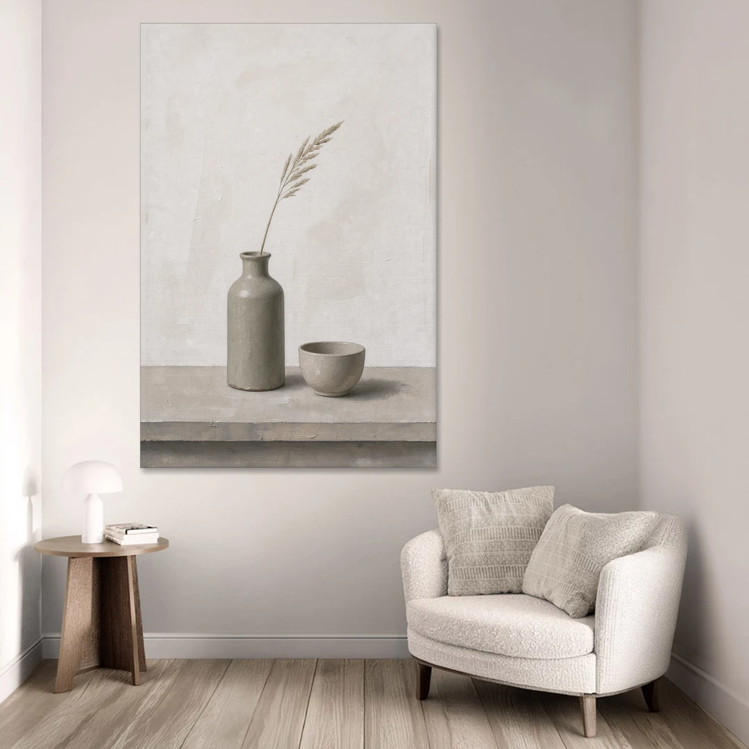 Earth Tone Wall Art with Stoneware Bottle and Cup - Canvas Wall Art - Sofa - 40x60