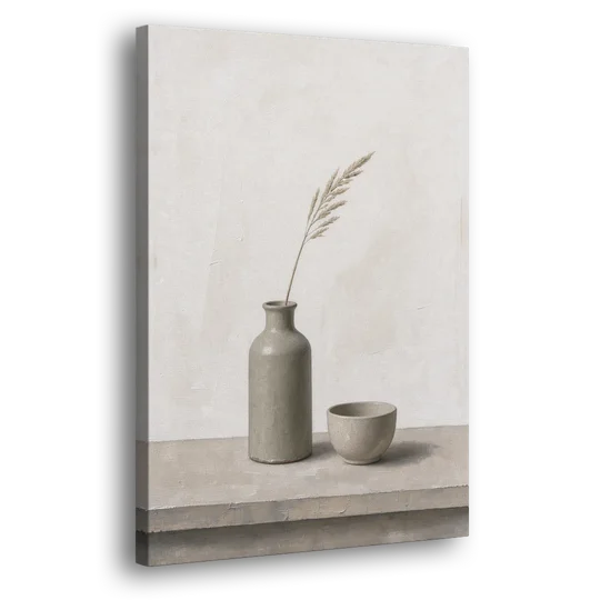 Earth Tone Wall Art with Stoneware Bottle and Cup - Canvas Wall Art - Side