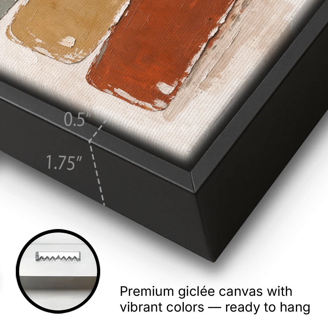 Earthy Abstract Painting with Blush Pebble - Black Framed Canvas Wall Art - Gallery Wrap Corner