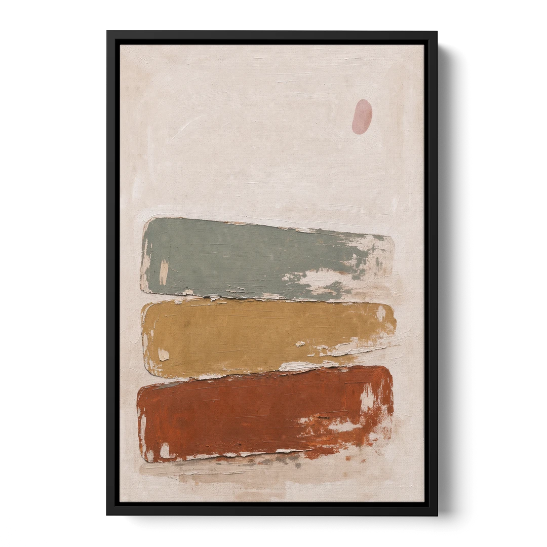 Earthy Abstract Painting with Blush Pebble - Black Framed Canvas Wall Art - Front