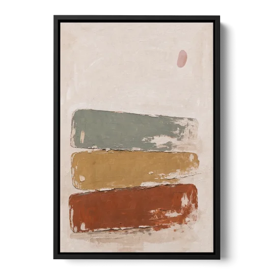 Earthy Abstract Painting with Blush Pebble - Black Framed Canvas Wall Art - Front