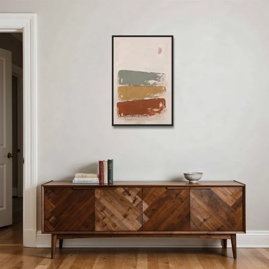 Earthy Abstract Painting with Blush Pebble - Black Framed Canvas Wall Art - Coffee Table - 24x36
