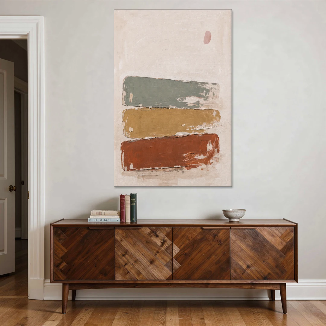 Earthy Abstract Painting with Blush Pebble - Canvas Wall Art - Coffee Table - 40x60