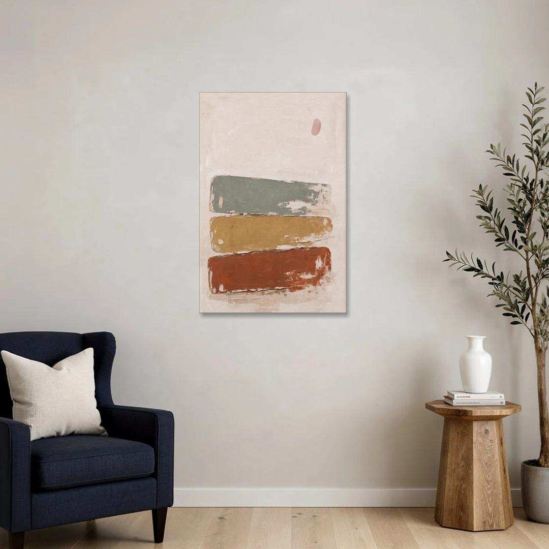 Earthy Abstract Painting with Blush Pebble - Canvas Wall Art - Sofa - 24x36