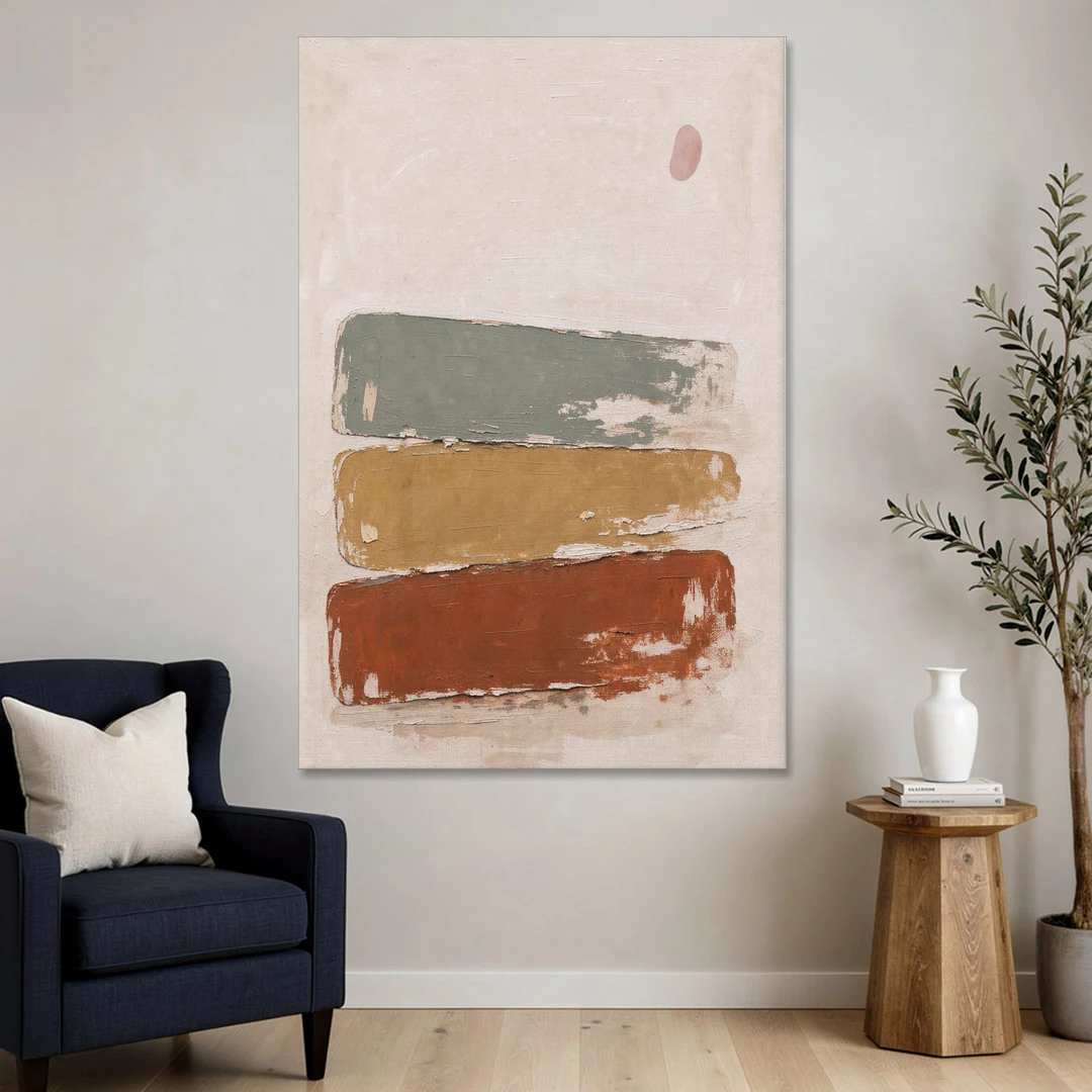 Earthy Abstract Painting with Blush Pebble - Canvas Wall Art - Sofa - 40x60