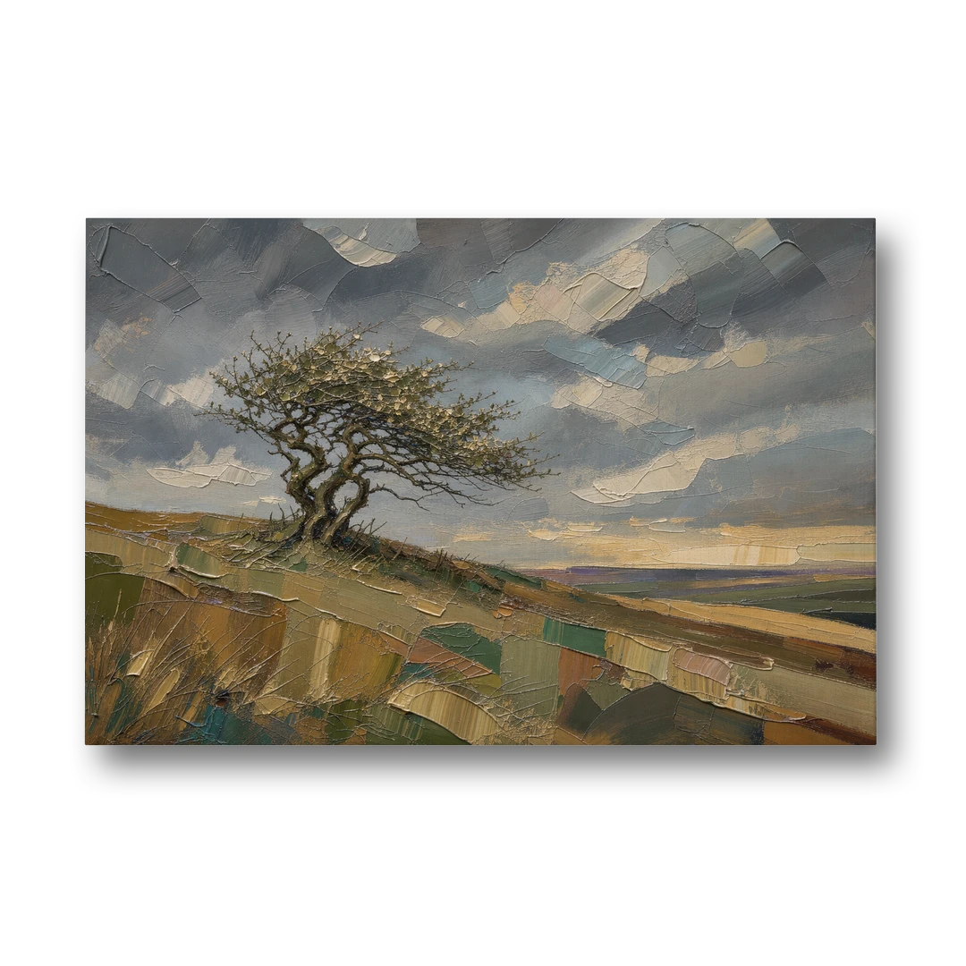 Earthy Tone Wall Art of a Windswept Hawthorn - Canvas Wall Art - Front