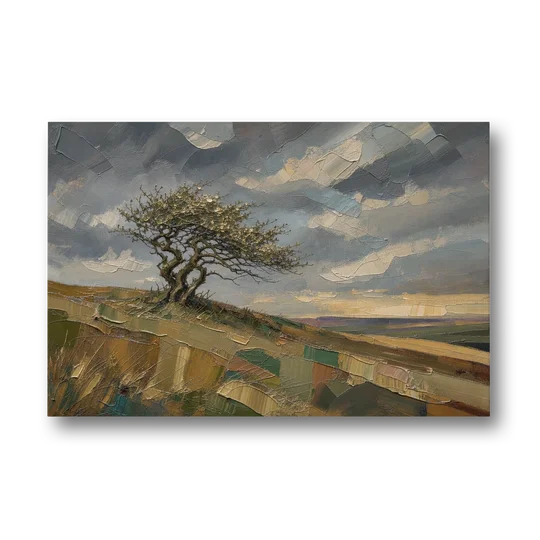 Earthy Tone Wall Art of a Windswept Hawthorn - Canvas Wall Art - Front
