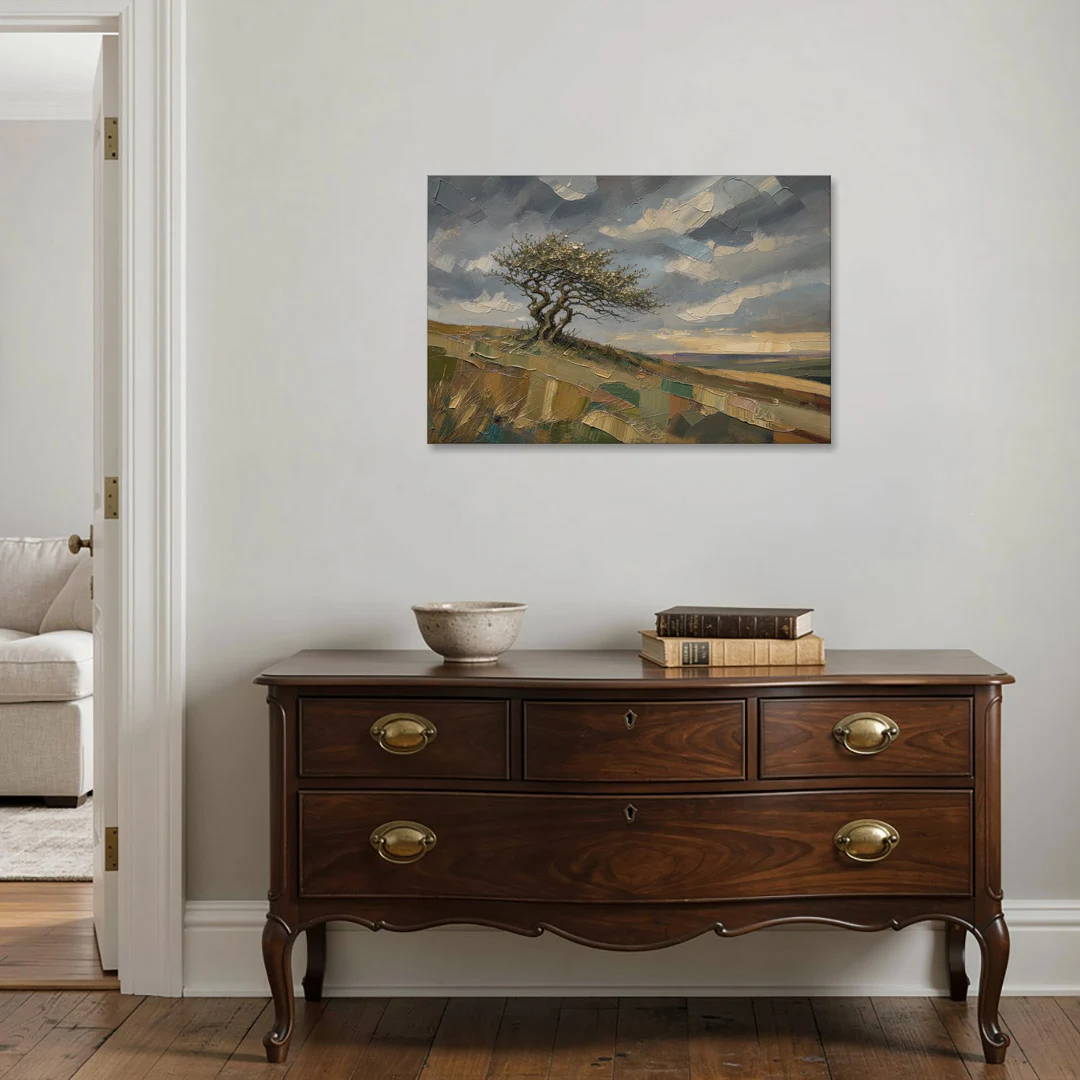 Earthy Tone Wall Art of a Windswept Hawthorn - Canvas Wall Art - Coffee Table - 36x24